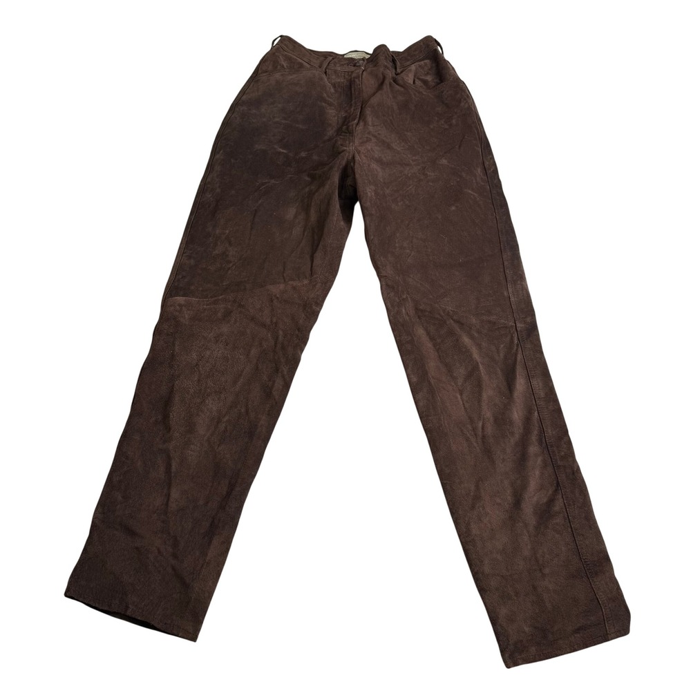 Lord & Taylor Suede Pants Women 8 Brown Vintage 90s High Rise Straight